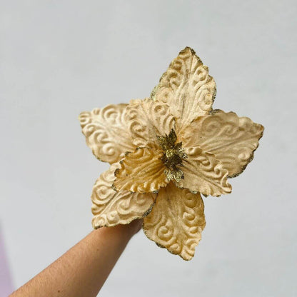Flor Poinsettia Arabesco com Glitter Dourado – 30cm