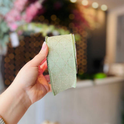 Fita Aramada Losango Verde e Prata – 3,8cm x 9,14m