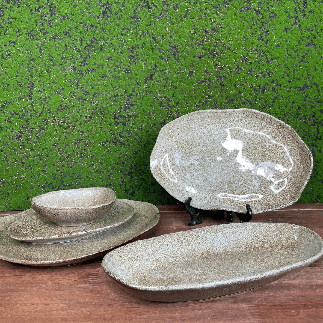 Trav Oval Rasa M Bio Croco Verde de Cerâmica 30x20cm