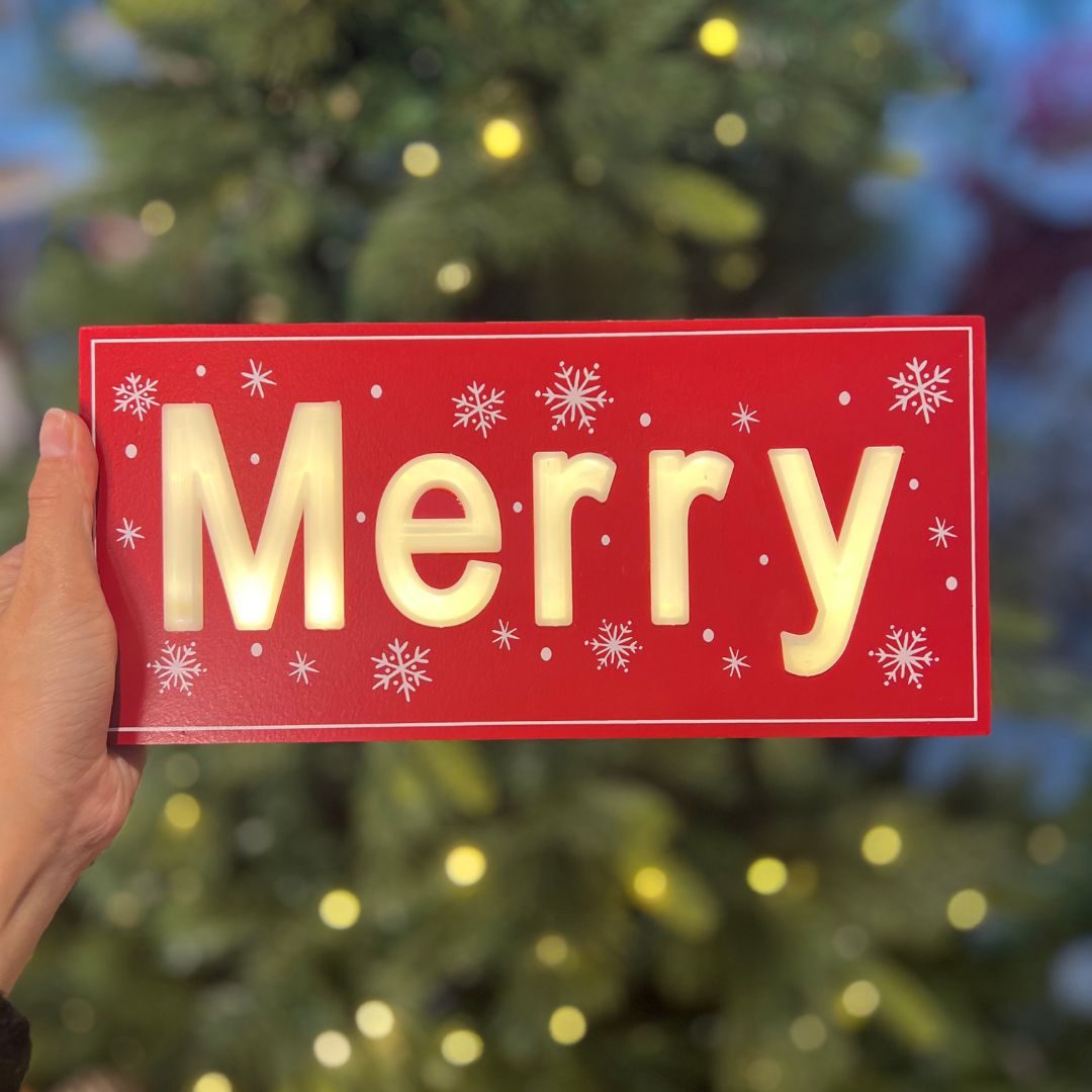Natal Placa Decorativa com led - 13x3,8x28cm