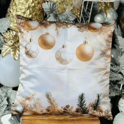 Capa de Almofada Natalina Bolas Dourado e Branco 43cm
