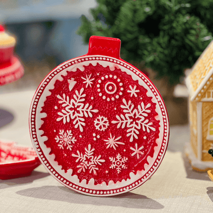 Travessa Flocos de Neve Vermelho de Cerâmica 21x24cm