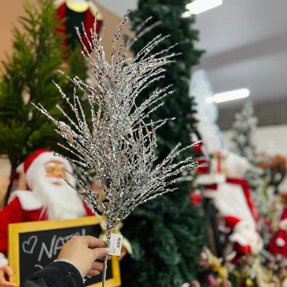 Galho Grass Natal com Glitter Prata – 80cm