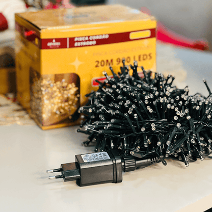 Pisca Estrobo Fio Verde 20m 900 Leds Branco Quente - Bivolt