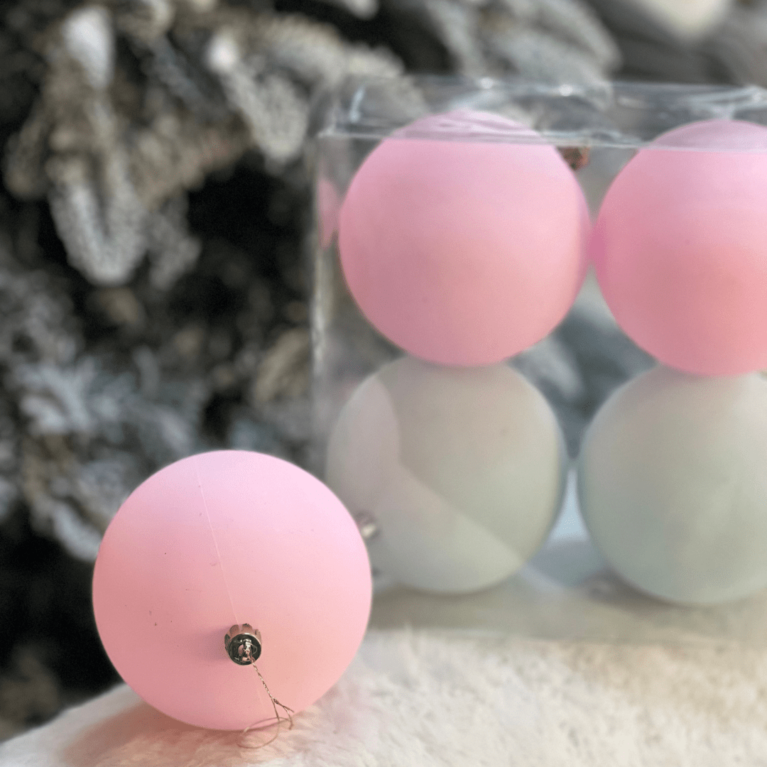Jogo 4 Bolas Natalinas Rosa e Azul 10cm