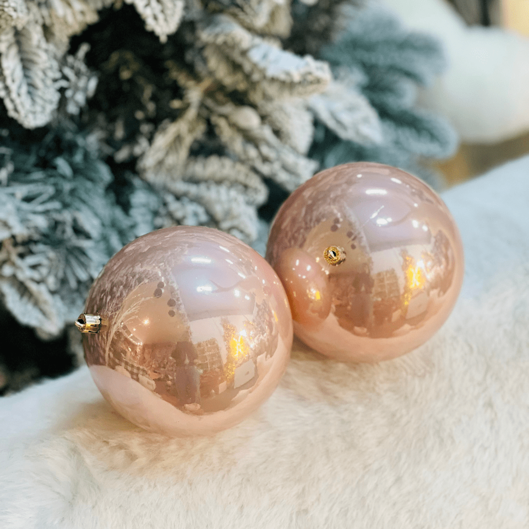 Jogo 4 Bolas Natalinas Peroladas Rosê 12cm