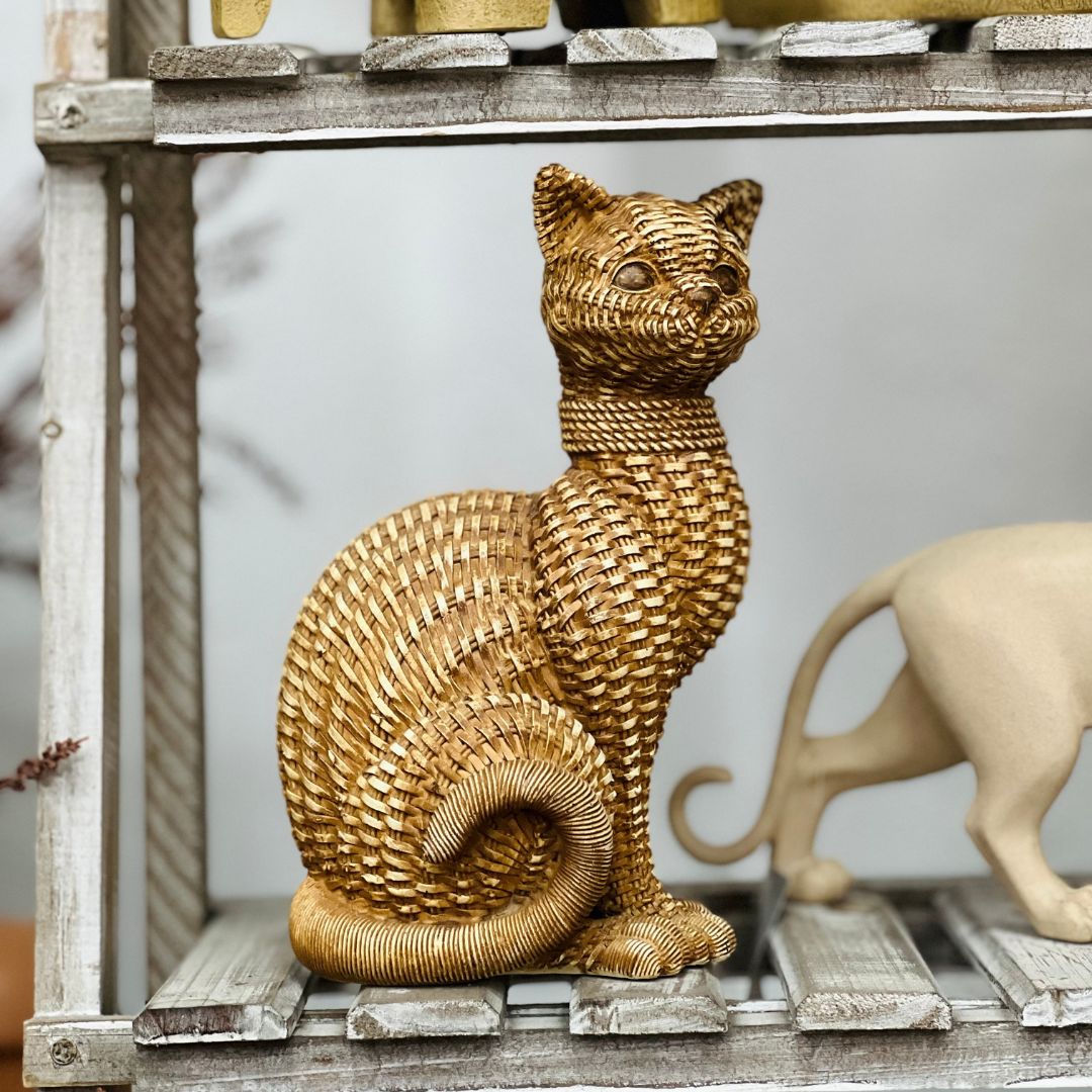 Gato Decorativo Dourado - 23,5cm