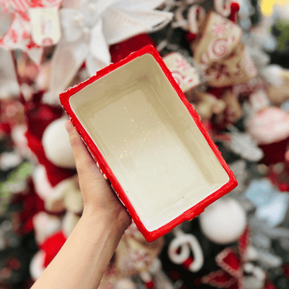 Pote Natalino Presente Vermelho e Branco de Cerâmica 18x13x15cm