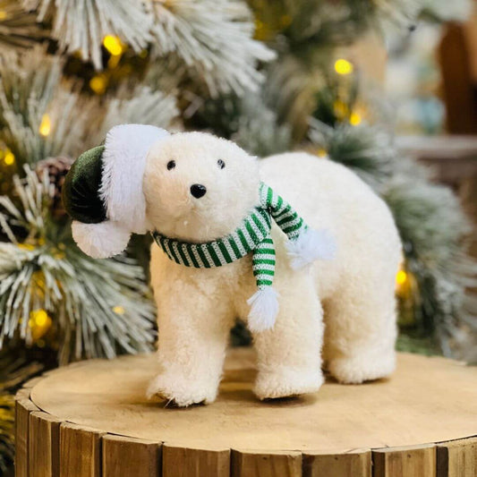 Urso Polar Natalino Bege e Verde 20x30cm