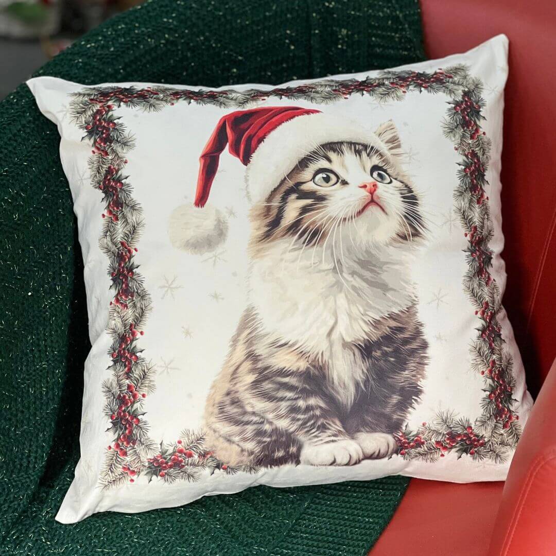Capa de Almofada Luxor Natal Cats – 50x50cm