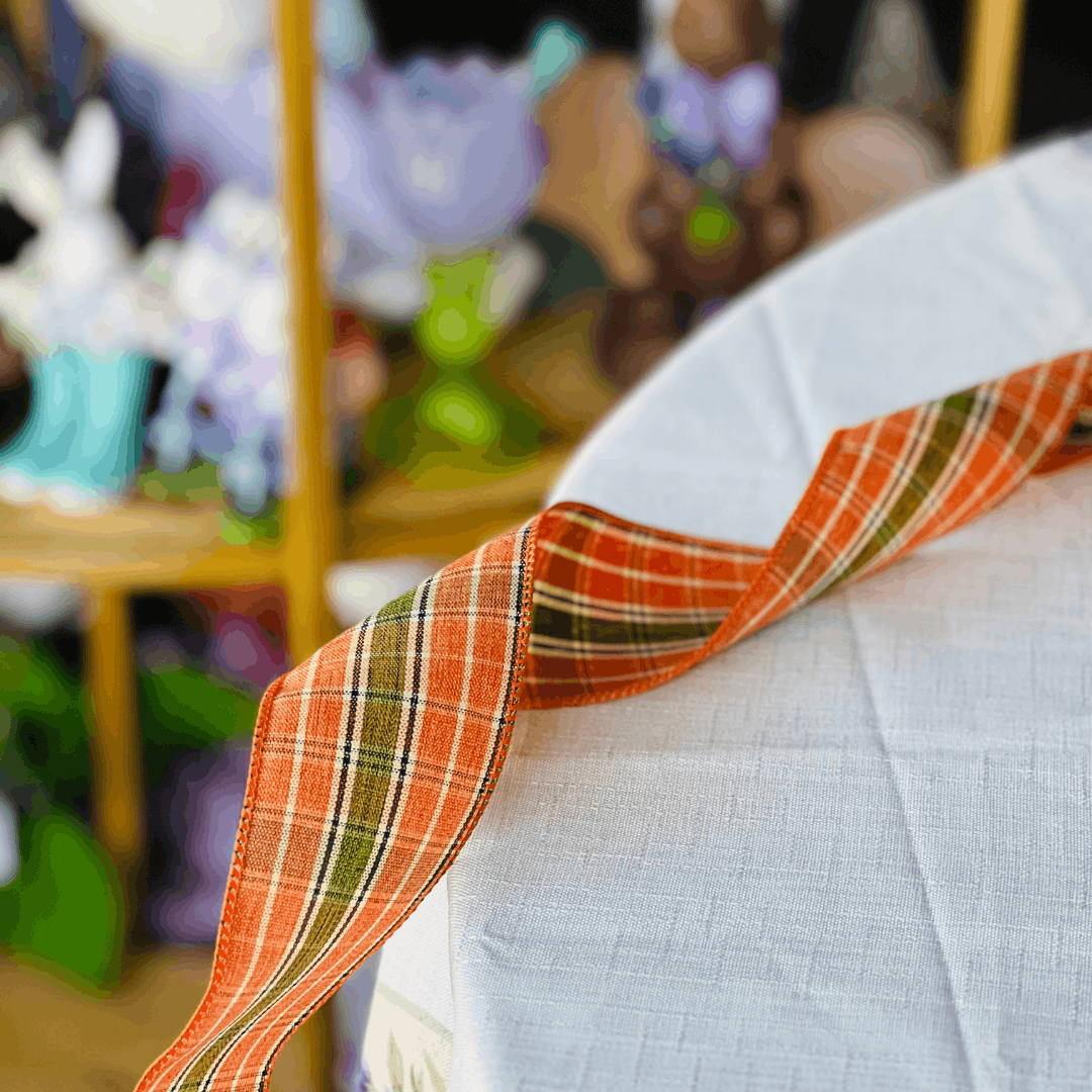 Fita Aramada Decorativa Xadrez Laranja 6,3cm x 9,14m