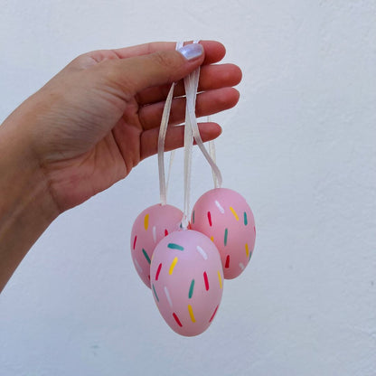 Jogo de 9 Ovos Decorativos para Pendurar Rosa - 6cm
