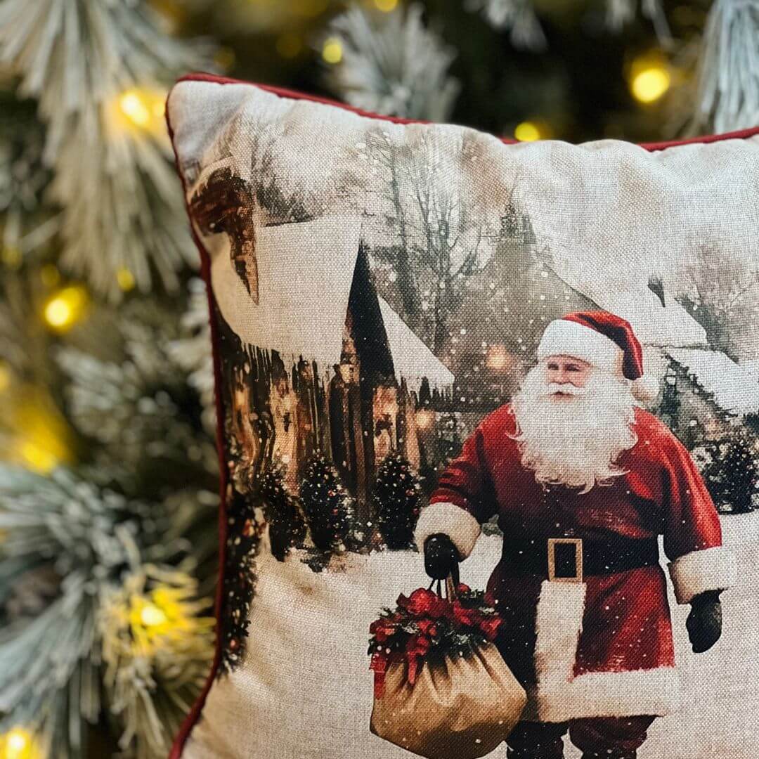 Capa Natalina Cenario Noel Com Cordone 43x43cm