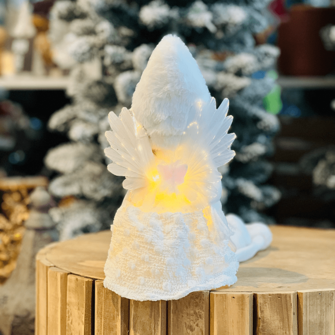 Fada Natalina Sentada Branca Com Led 53cm