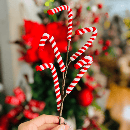 Galho Candy Cane Vermelho e Branco 48cm