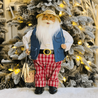 Papai Noel Pescador Vermelho e Azul 40cm