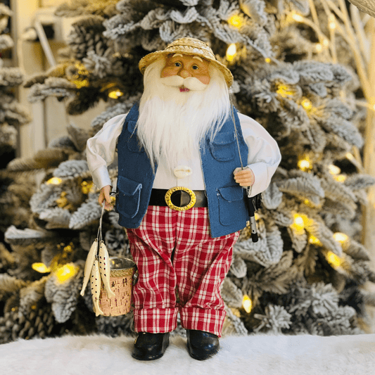 Papai Noel Pescador Vermelho e Azul 40cm
