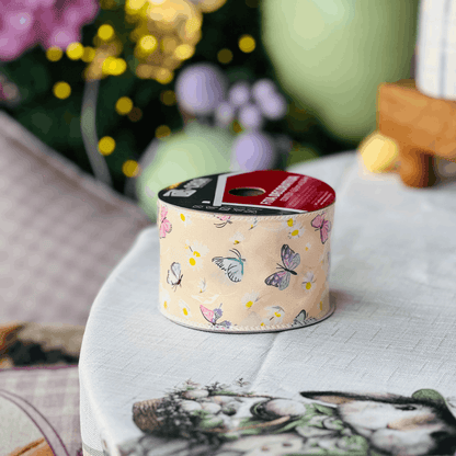 Fita Decorativa Aramada Borboletas Amarela 6,3cm x 9,14m