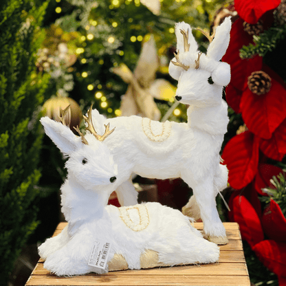 Rena Natalina Deitada Branco e Dourado Sisal 26x25,5cm