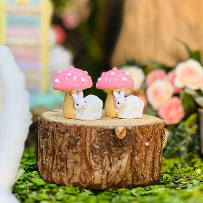 Jogo 2 Peças Cogumelo Decorativo Com Coelho - 4,3x3,5x4cm Rosa