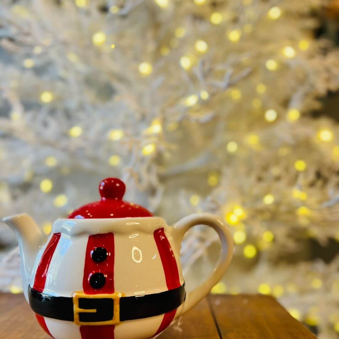 Bule Natal Vermelho e Branco Com Tampa - 12,5cm