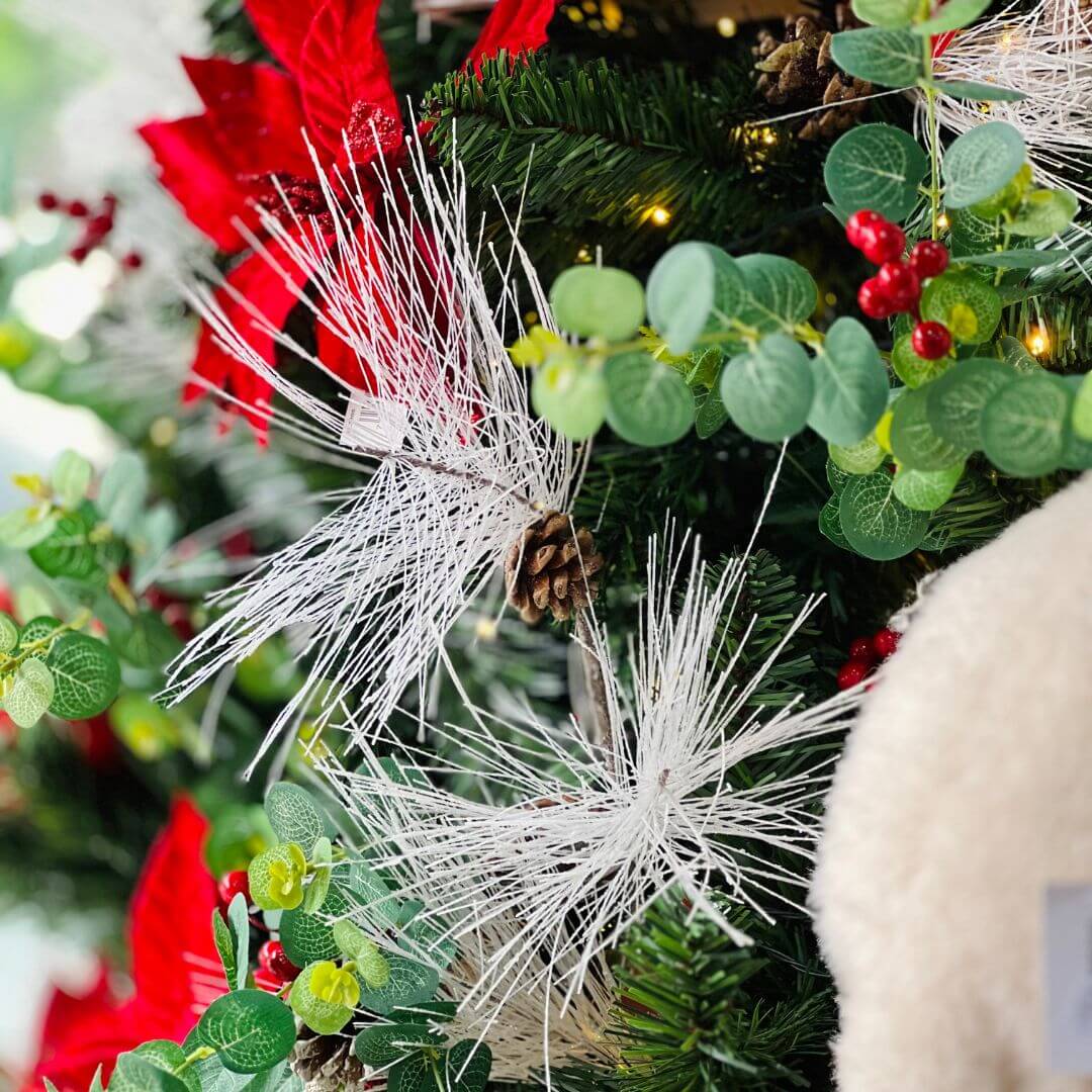 Galho Pinhas Nevado - Branco Com Glitter - 65cm