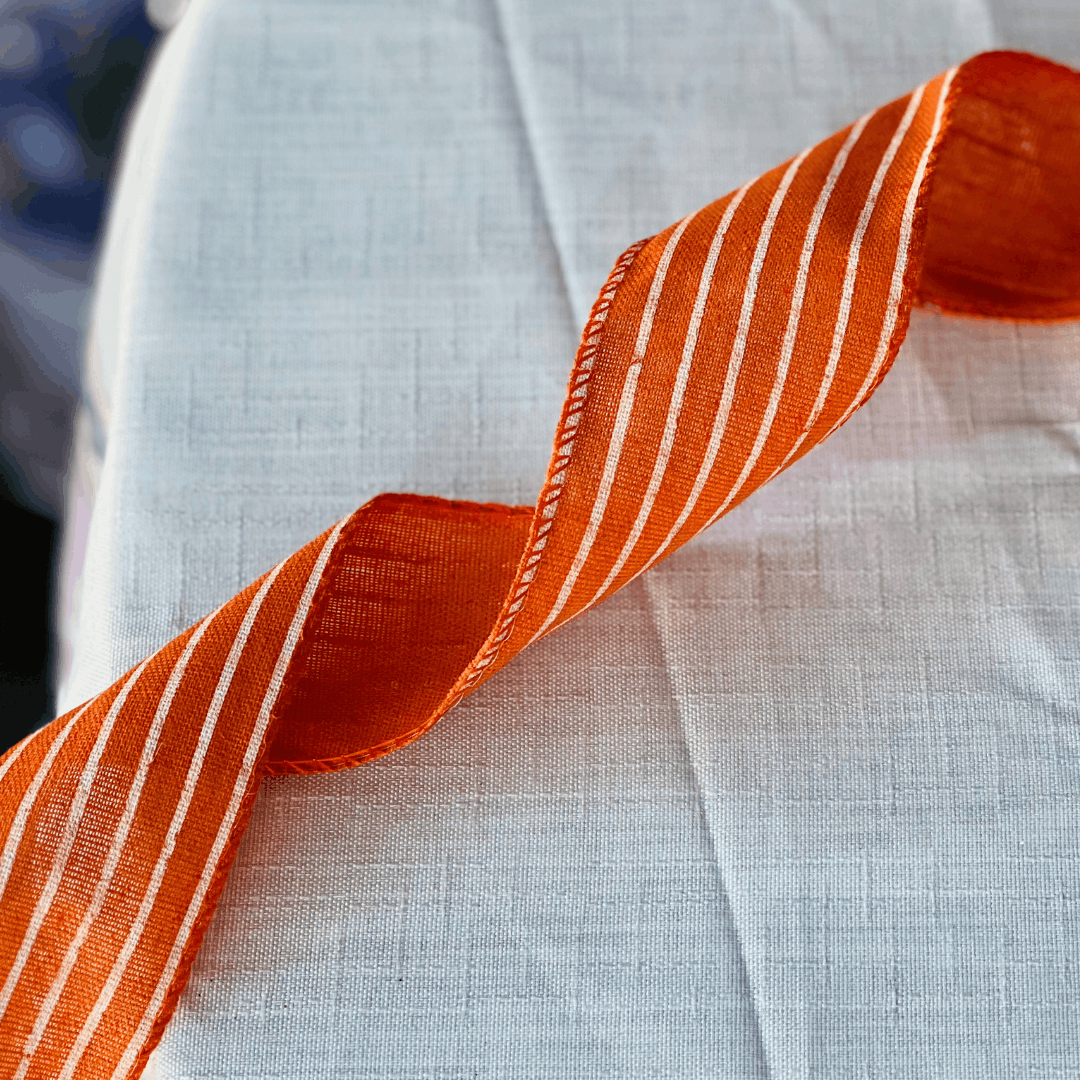 Fita Aramada Decorativa Listrada Laranja 6,3cm x 9,14m