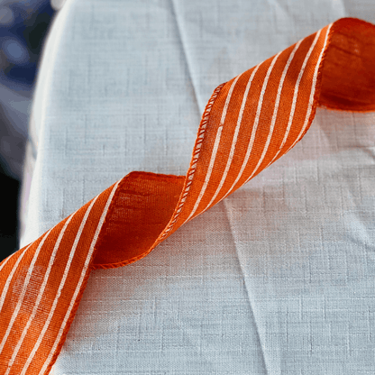 Fita Aramada Decorativa Listrada Laranja 6,3cm x 9,14m