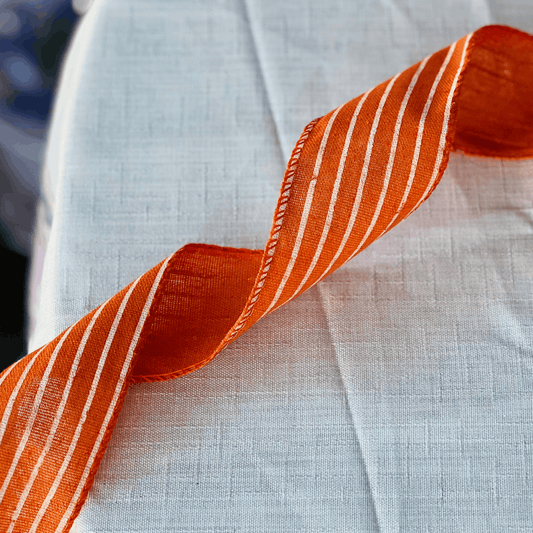 Fita Aramada Decorativa Listrada Laranja 6,3cm x 9,14m