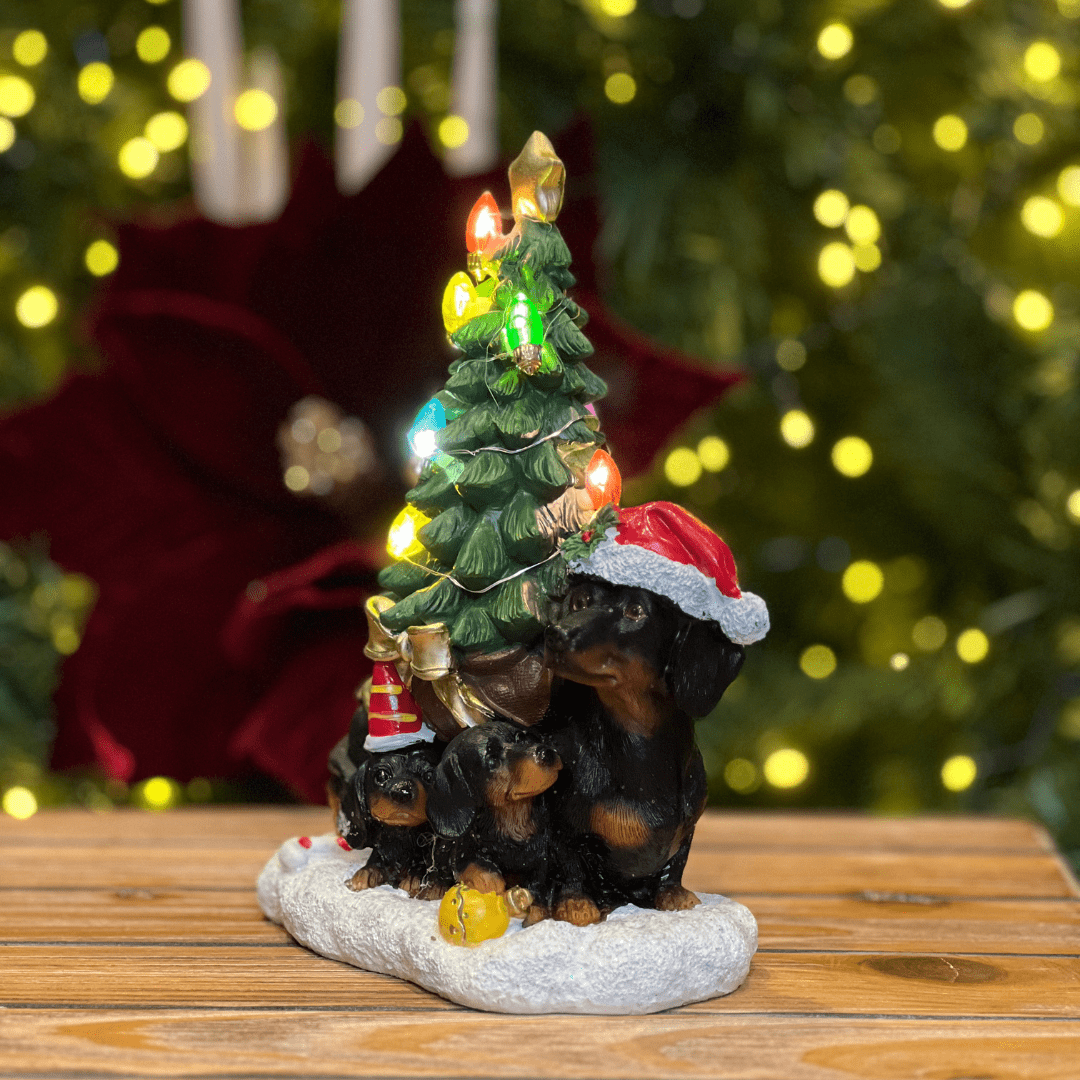 Enfeite Natalino Cachorros Salsichas de Resina Com Led 21cm