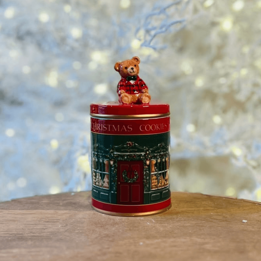 Pote Natalino com Urso Estampado - 18,5 cm