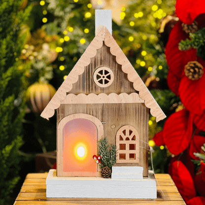 Casa Natalina Com Led de Madeira 36x24x9cm