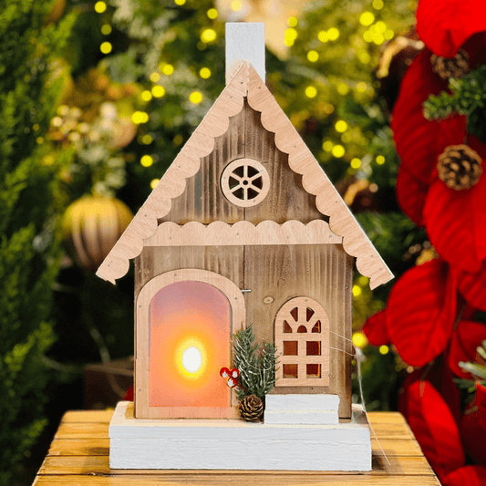 Casa Natalina Com Led de Madeira 36x24x9cm