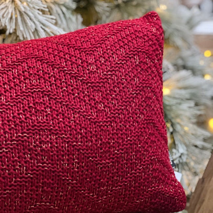 Almofada Tricot Maxi Chevron Vermelho Bordo Com Lurex 35x55cm