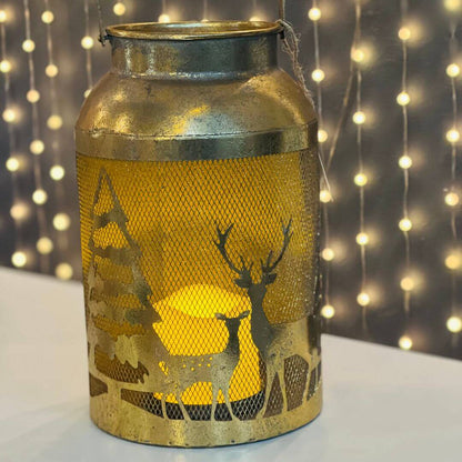 Porta-Velas com Alça e Renas – 36,5cm