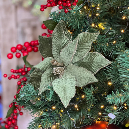 Poinsetia Verde Com Glitter - 55cm
