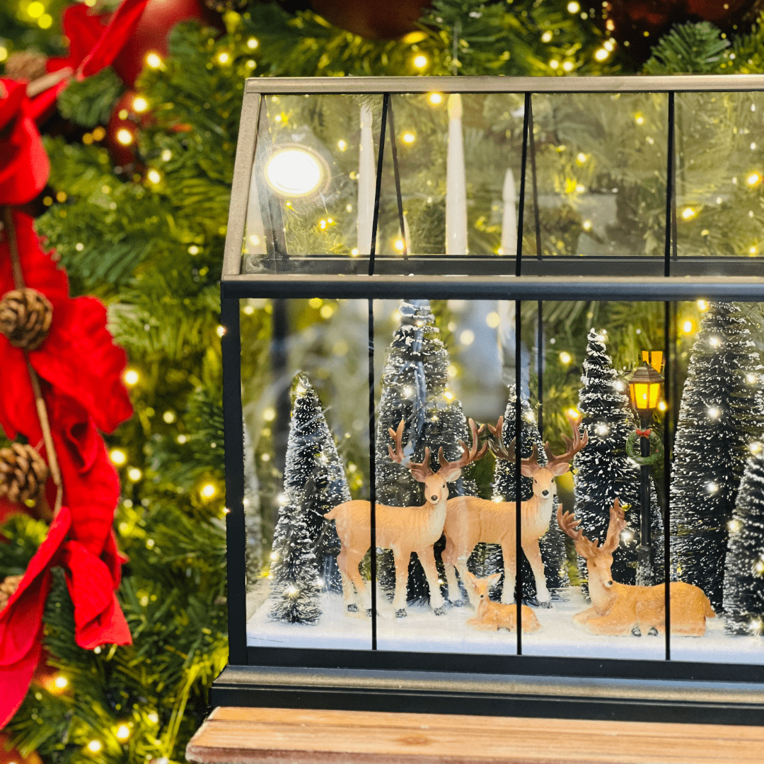 Lamparina Natalina Renas na Floresta Com Led 33x15x33cm