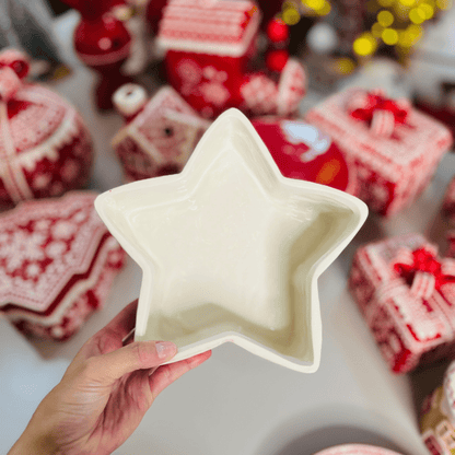 Pote Natalino Estrela Vermelho e Branco de Cerâmica 20x20x9cm