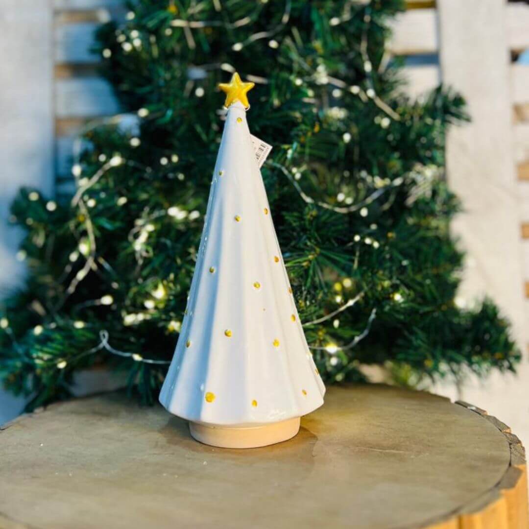 Natal Arvore  Decorativo  Branco e Dourado-  28,8x12,8x12,8cm
