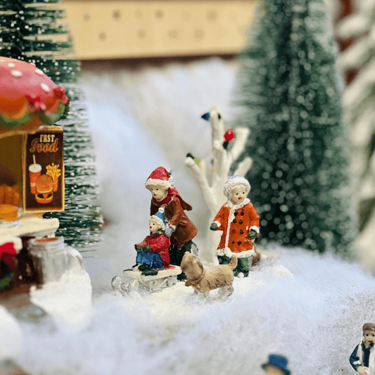 Cenário Natal Crianças na Neve 9,3x13,2x7,3cm