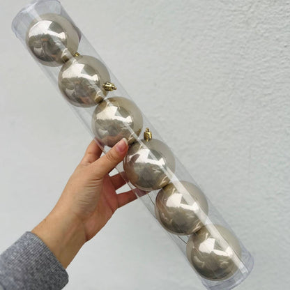 Bola Tubo Lisa Perolada Champanhe – 7cm | Jogo com 6 Peças
