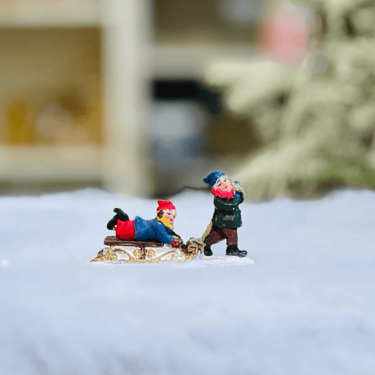Cenário Natal Criancas no Trenó 4,5x7,5x3cm