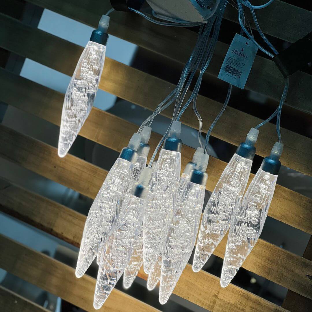 Pendente Gota de Cristal - 10 Cristais Branco Quente | 180cm