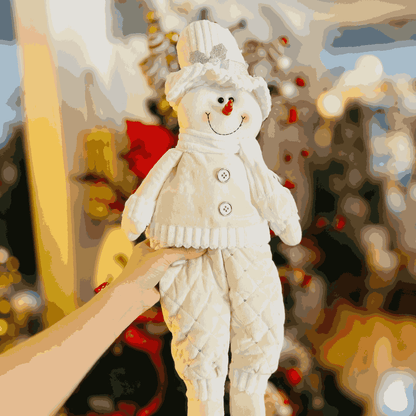 Boneco de Neve Sentado Branco e Prata de Pelúcia 60x23cm