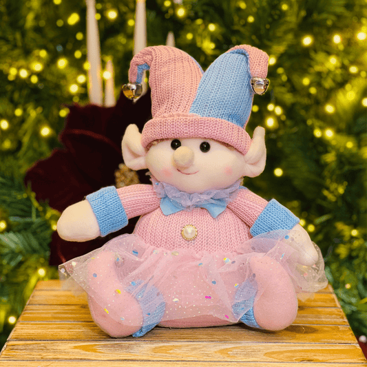Elfo Natalino Sentado Rosa e Azul 29cm