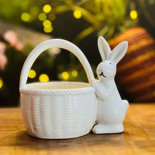 Cesta Decorativa Com Coelho - 13,9cm
