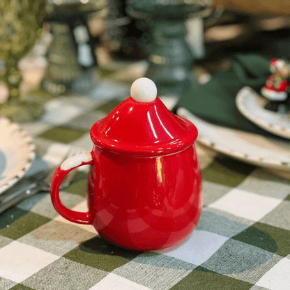 Caneca Papai Noel Com Colher e Tampa de Cerâmica 14cm