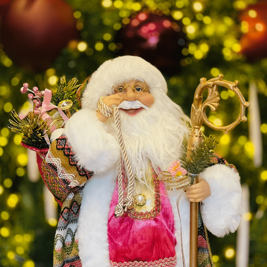 Papai Noel Rosa e Verde 45cm