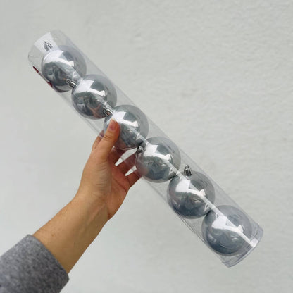 Bola Tubo Perolada Prata – 7cm | Jogo com 6 Peças