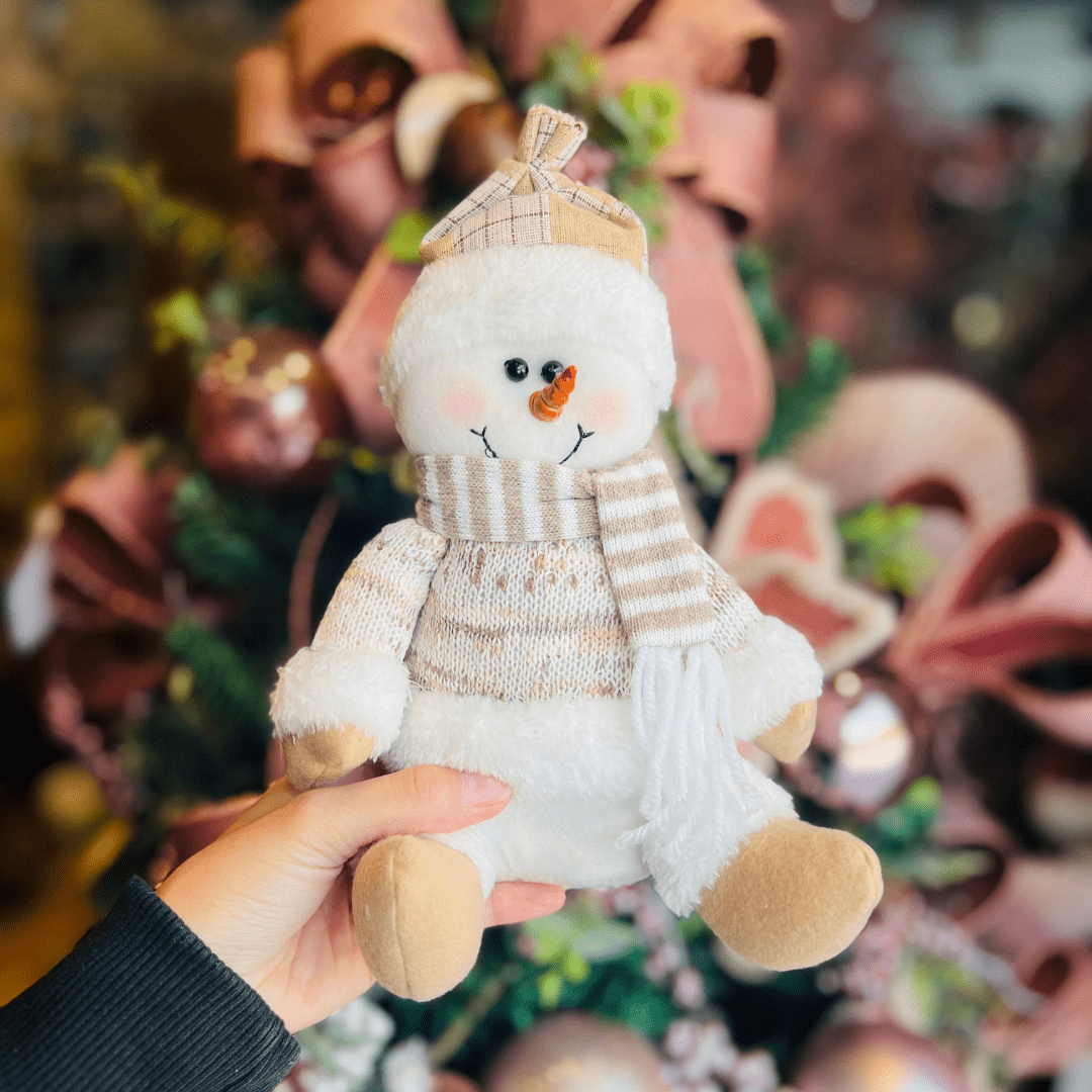 Boneco de Neve Natalino Bege de Pelúcia 31cm